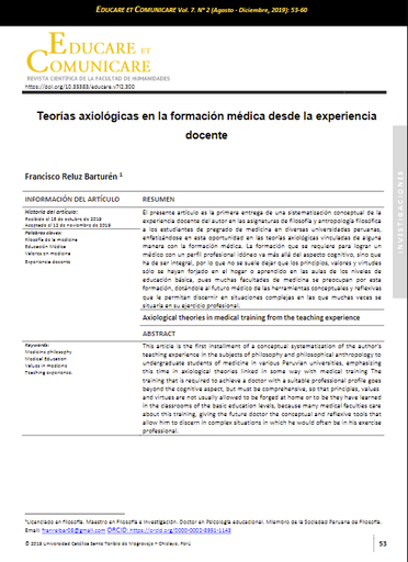 Teorías axiológicas en la formación médica desde la experiencia docente