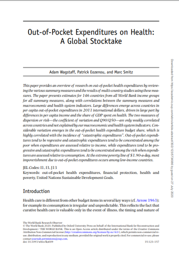 Out-of-Pocket Expenditures on Health : A Global Stocktake