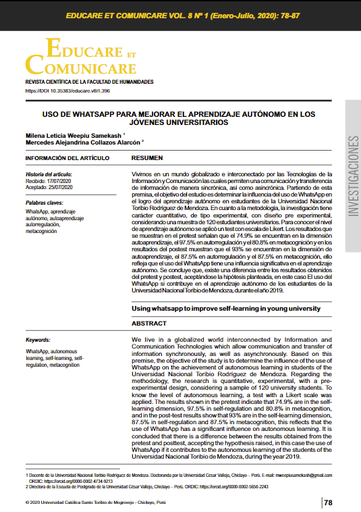 Uso de whatsapp para mejorar el aprendizaje autónomo en los jóvenes universitarios