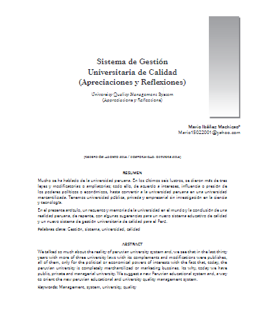 Sistema de Gestión Universitaria de Calidad (Apreciaciones y Reflexiones)