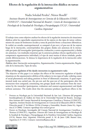 Efectos de la regulación de la interacción diádica en tareas argumentativas