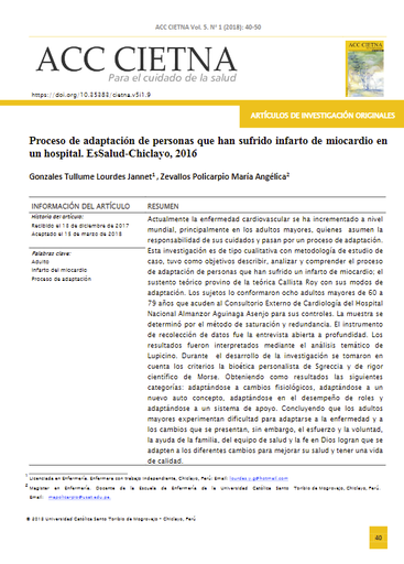 Proceso de adaptación de personas que han sufrido infarto de miocardio en un hospital. EsSalud-Chiclayo, 2016