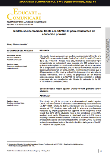 El Modelo socioemocional frente a la COVID-19 para estudiantes de Educación Primaria