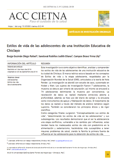 Estilos de vida de las adolescentes de una Institución Educativa de Chiclayo