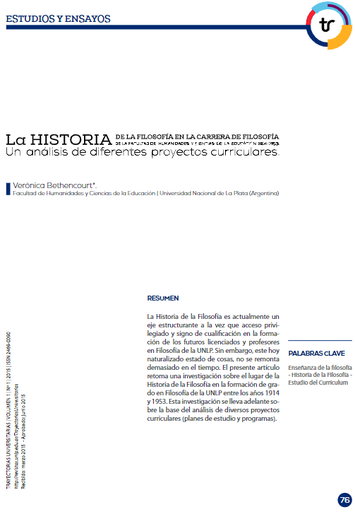 La Historia de la Filosofía en la carrera de Filosofía de la Facultad de Humanidades y Ciencias de la Educación: 1914-1953