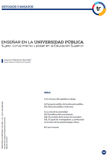 Enseñar en la Universidad Pública. Sujeto, conocimiento y poder en la Educación Superior