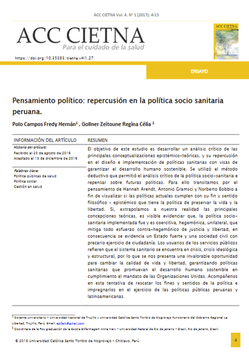 Pensamiento político : repercusión en la política socio sanitaria peruana.