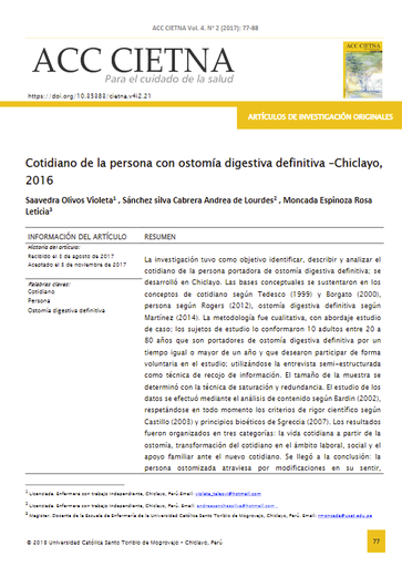 Cotidiano de la persona con ostomía digestiva definitiva -Chiclayo, 2016