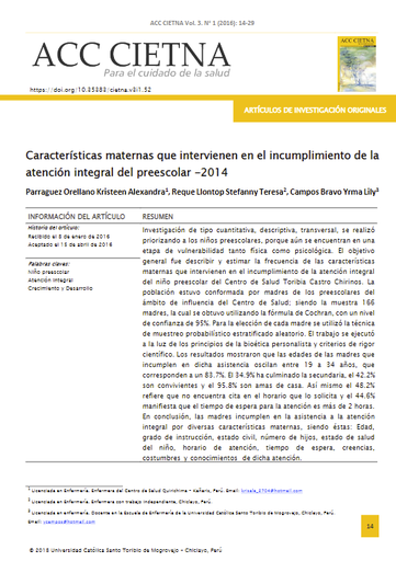 Características maternas que intervienen en el incumplimiento de la atención integral del preescolar -2014