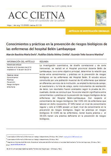 Conocimientos y prácticas en la prevención de riesgos biológicos de las enfermeras del hospital Belén Lambayeque