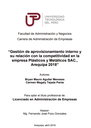 Gestión de aprovisionamiento interno y su relación con la competitividad en la empresa Plásticos y Metálicos S. A. C.