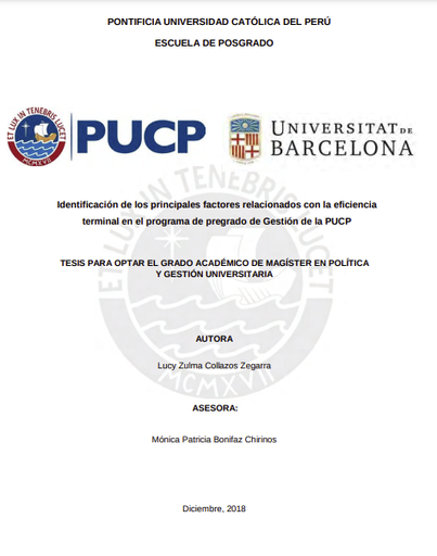 Identificación de los principales factores relacionados con la eficiencia terminal en el programa de pregrado de Gestión