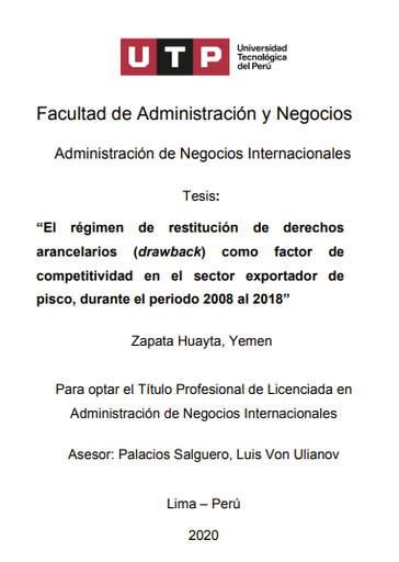 El régimen de restitución de derechos arancelarios (drawback) como factor de competitividad en el sector exportador de pisco