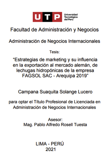 Estrategias de marketing y su influencia en la exportación al mercado alemán, de lechugas hidropónicas de FAGSOL