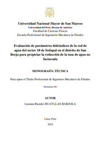 Evaluación de parámetros hidráulicos de la red de agua del sector 18 de Sedapal