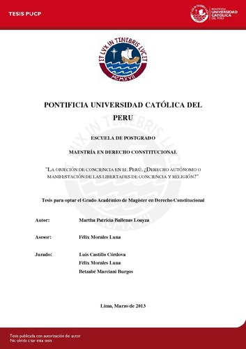 La objeción de conciencia en el Perú. Derecho autónomo o manifestación de las libertades de conciencia y religión