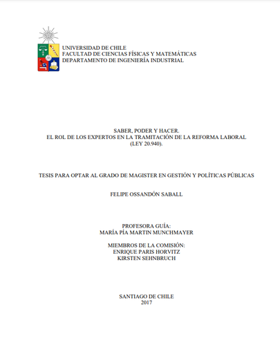 Saber, poder y hacer. El rol de los expertos en la tramitación de la reforma laboral (Ley 20.940)