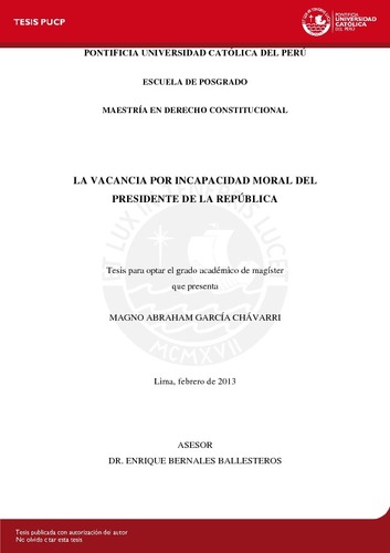 La vacancia por incapacidad moral del presidente de la república