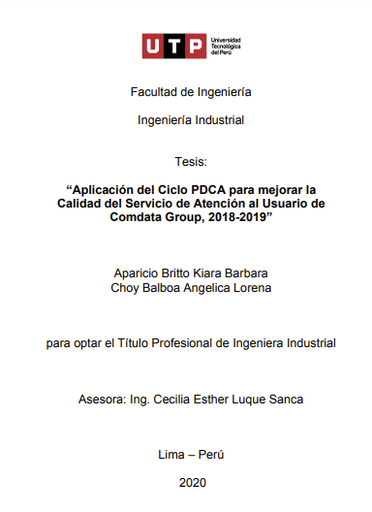 Aplicación del ciclo PDCA para mejorar la calidad del servicio de atención al usuario de Comdata Group, 2018-2019