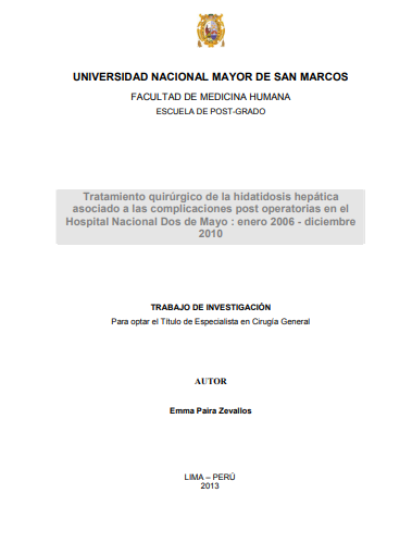 Tratamiento quirúrgico de la hidatidosis hepática asociado a las complicaciones post operatorias