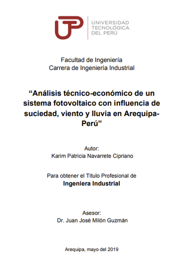 Análisis técnico-económico de un sistema fotovoltaico con influencia de suciedad, viento y lluvia en Arequipa-Perú