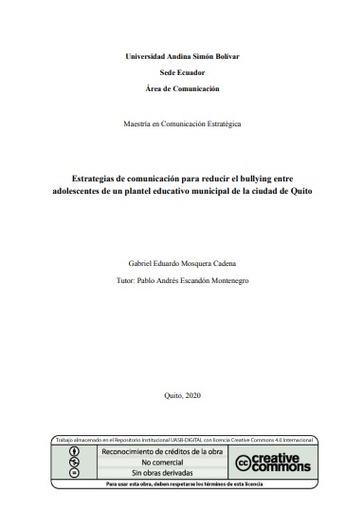 Estrategias de comunicación para reducir el bullying entre adolescentes de un plantel educativo municipal de la ciudad de Quito