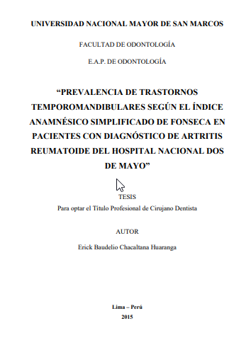 Prevalencia de trastornos temporomandibulares según el índice anamnésico simplificado de Fonseca