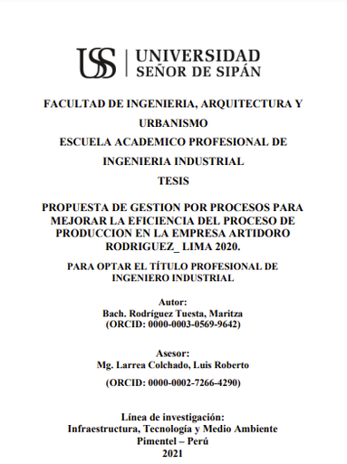 Propuesta de gestión por procesos para mejorar la eficiencia del proceso de producción en la empresa Artidoro Rodriguez