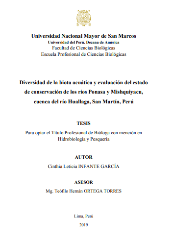 Diversidad de la biota acuática y evaluación del estado de conservación de los ríos Ponasa y Mishquiyacu