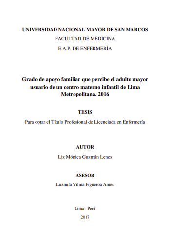 Grado de apoyo familiar que percibe el adulto mayor usuario de un centro materno infantil