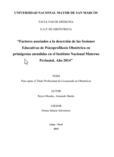 Factores asociados a la deserción de las Sesiones Educativas de Psicoprofilaxis Obstétrica en primigestas