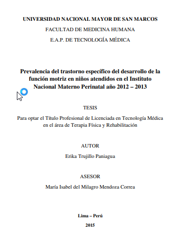 Prevalencia del trastorno específico del desarrollo de la función motriz en niños