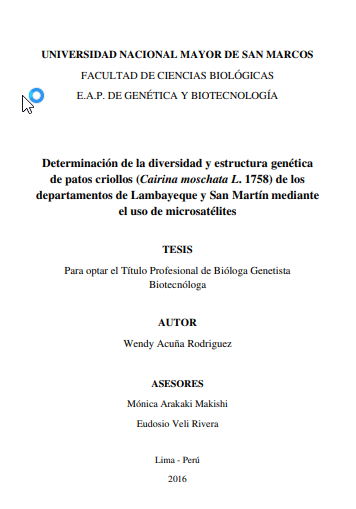 Determinación de la diversidad y estructura genética de patos criollos