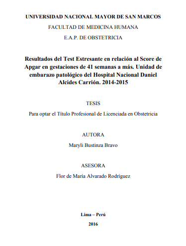 Resultados del test estresante en relación al score de apgar en gestaciones de 41 semanas a más