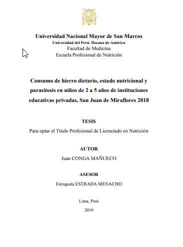 Consumo de hierro dietario, estado nutricional y parasitosis en niños de 2 a 5 años