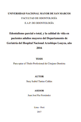 Edentulismo parcial o total, y la calidad de vida en pacientes adultos mayores