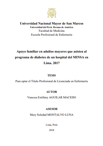 Apoyo familiar en adultos mayores que asisten al programa de diabetes de un hospital del MINSA en Lima. 2017