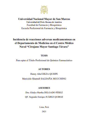 Incidencia de reacciones adversas medicamentosas Centro Médico Naval &quot;Cirujano Mayor Santiago Távara&quot;