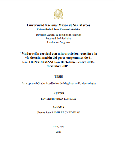 Maduración cervical con misoprostol en relación a la vía de culminación del parto en gestantes de 41 sem