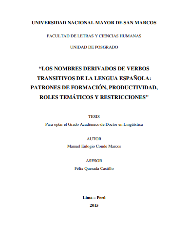 Los nombres derivados de verbos transitivos de la lengua española