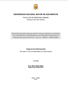 Apendicectomía laparoscópica versus abierto en adultos con apendicitis complicada