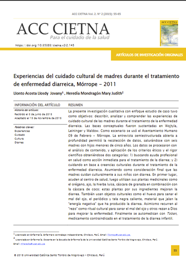 Experiencias del cuidado cultural de madres durante el tratamiento de enfermedad diarreica, Mórrope - 2011