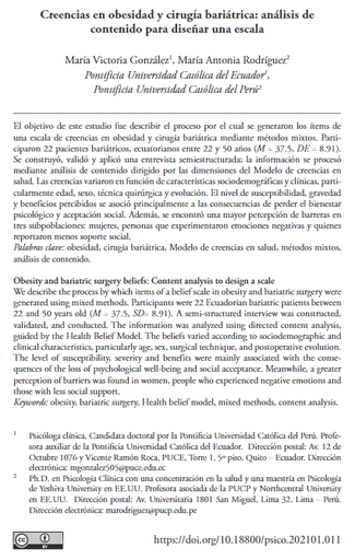 Creencias en obesidad y cirugía bariátrica: análisis de contenido para diseñar una escala