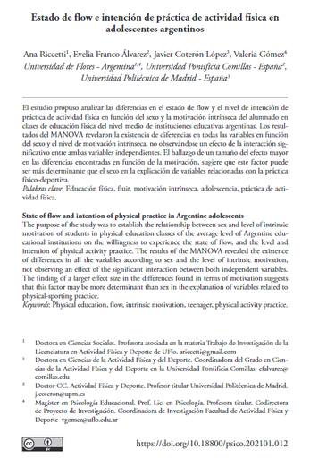 Estado de flow e intención de práctica de actividad física en adolescentes argentinos
