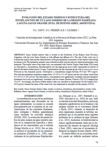 Evolución del estado trófico y estructura del fitoplancton de un lago somero de la Región Pampeana