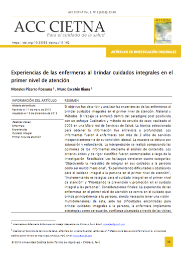 Experiencias de las enfermeras al brindar cuidados integrales en el primer nivel de atención