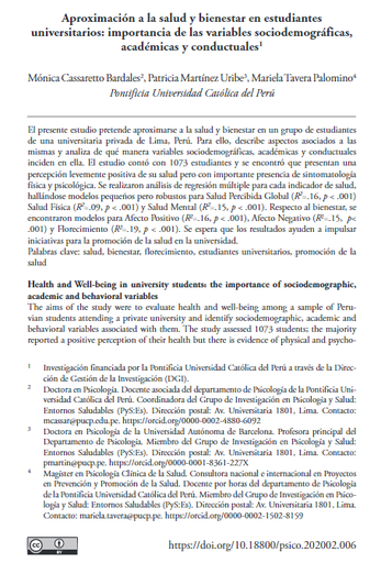 Aproximación a la salud y bienestar en estudiantes universitarios