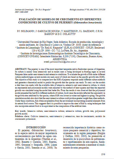 Evaluación de modelos de crecimiento de diferentes condiciones de cultivo de pejerrey