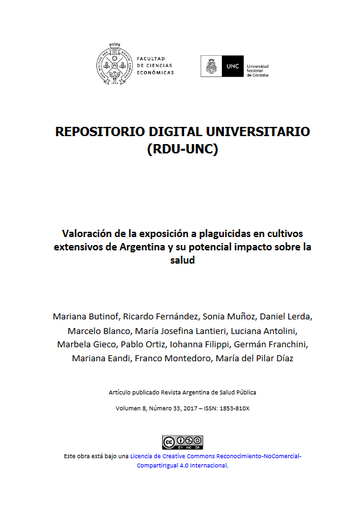 Valoración de la exposición a plaguicidas en cultivos extensivos de Argentina y su potencial impacto sobre la salud