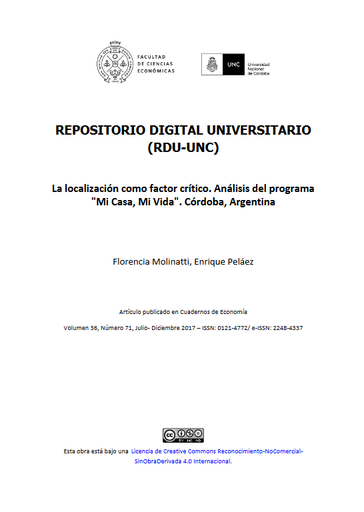 La localización como factor crítico. Análisis del programa &quot;Mi Casa, Mi Vida&quot;. Córdoba, Argentina